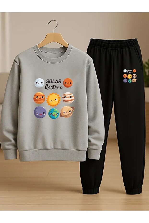 Children's Printed Crew Neck Sweatshirt and Sweatpants Set 3 Thread Raster for Autumn/Winter