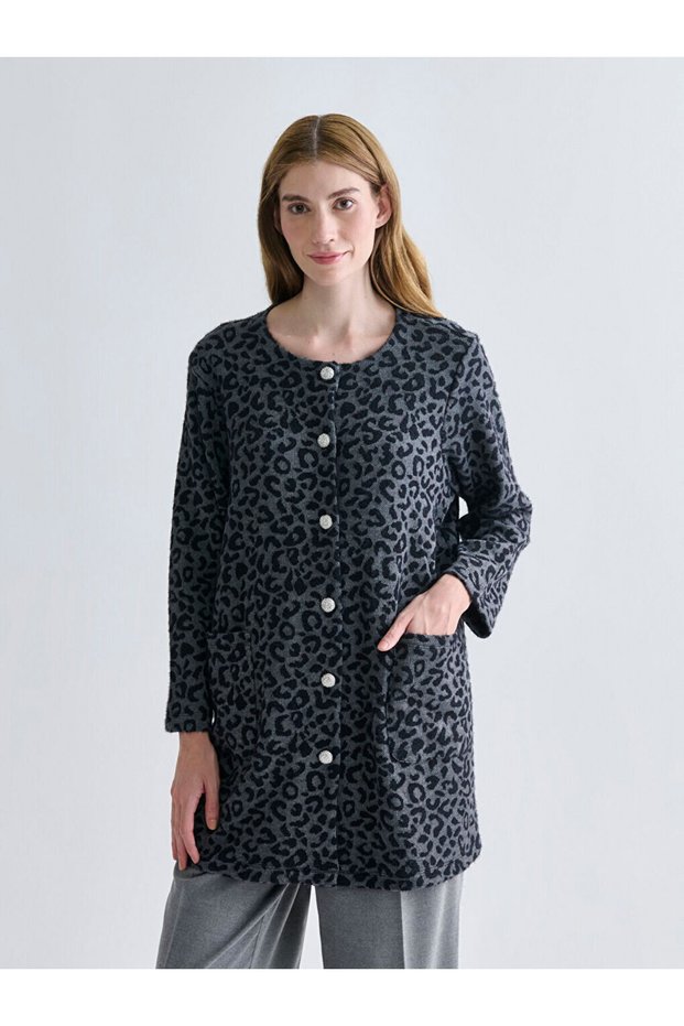 Esvab • Modern & Distinctive Zero Roba Collar Leopard Embroidered Women's Cardigan