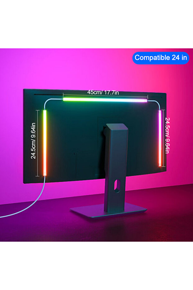شريط إضاءة ألعاب RGB مقاس 24 بوصة مع إضاءة خلفية للشاشة مع تحكم ذكي بالتطبيق وإضاءة محيطة DIY