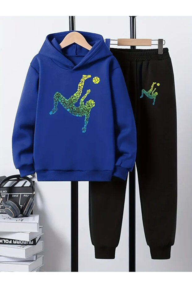 Children's Printed Hooded Sweatshirt and Sweatpants Set 3 Thread Raster for Autumn/Winter