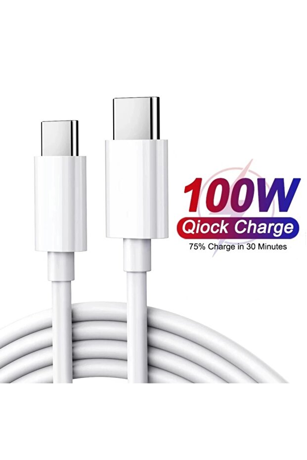 كابل شحن سريع PD أبيض بطول 0.3 متر بقدرة 100 واط من نوع USB-C إلى USB-C، متوافق مع iPhone 15 Pro Max و iPad Air 5 و Macbook Mate