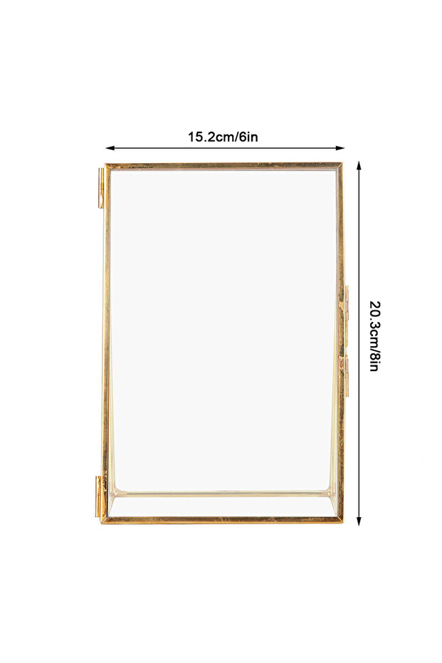 6x8inch Desktop Photo Frame Vertical Standing Brass Glass Retro Photo Frame Bracket Copper Strip Met