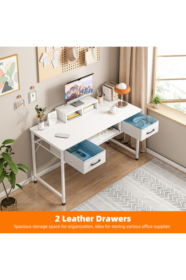 Study desk with drawers, desk, computer desk with keyboard tray - 2