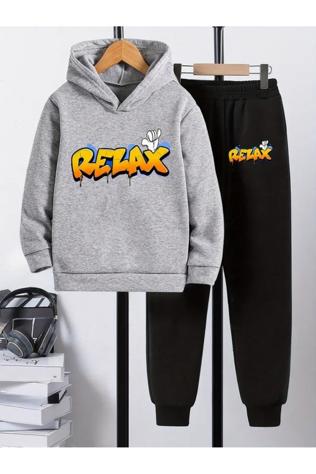 Children's Printed Hooded Sweatshirt and Sweatpants Set 3 Thread Raster for Autumn/Winter
