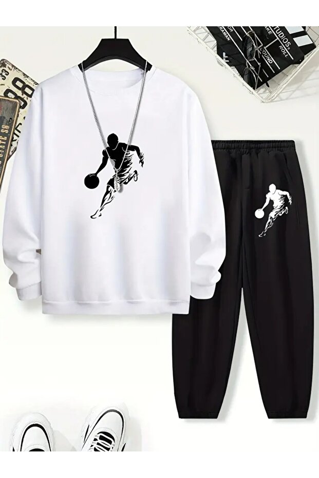 Children's Printed Crew Neck Sweatshirt and Sweatpants Set 3 Thread Raster for Autumn/Winter