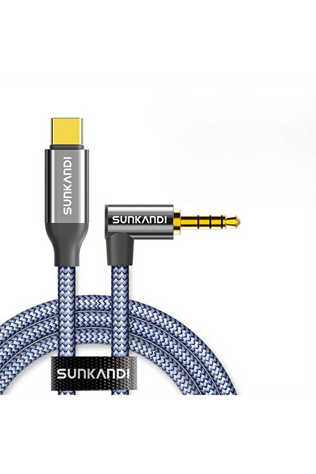 1.2m gray SUNKANDI USB C to 3.5mm Audio Aux Jack Cable, HiFi Aux 90 Degrees Cord for iPhone 16 15 G