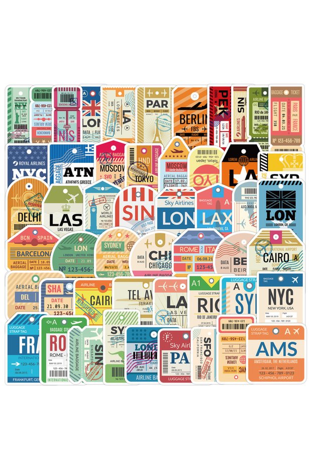 MULTICOLOR 50Pcs Vintage Boarding Pass Air Tickets Graffiti Stickers DIY Travel Luggage Phone Guitar