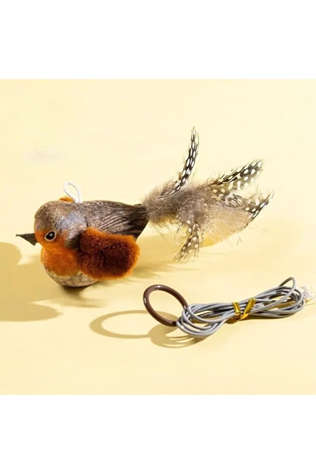 Brown Simulation Bird Interactive Cat Toy Plush Sound Hanging Cat Toy Feather Bird Cat Chew Bite Plu - 1