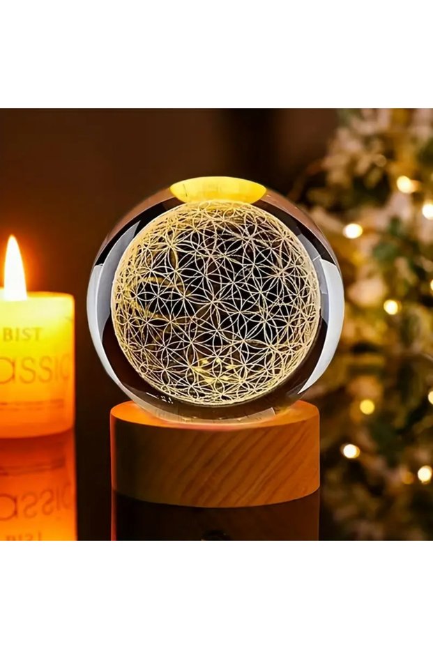 2.36FlowerofLife 1pc,3D Flower of Life Crystal Ball with USB-powered colorful nightlights - the perf