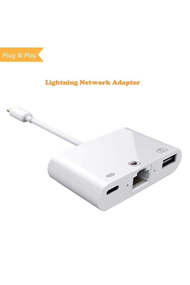 3in1 For iPhone Lightning to Ethernet 100Mbps RJ45 Adapter For Live Streaming & Online Classes - 1