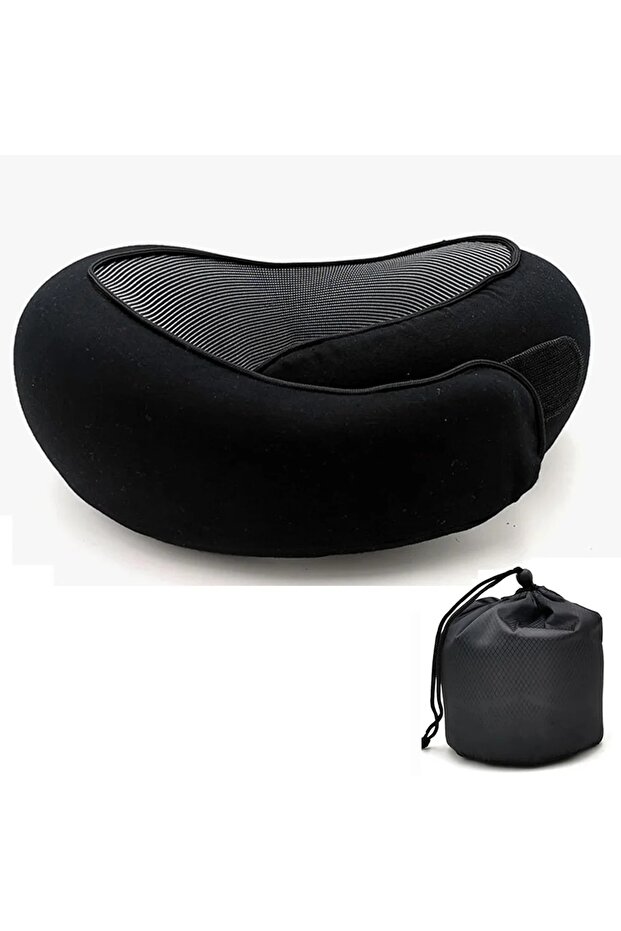 Black Portable Adjustable Travel Neck Pillow Memory Foam U-shaped Pillow Snail Style Travel Neck Sup