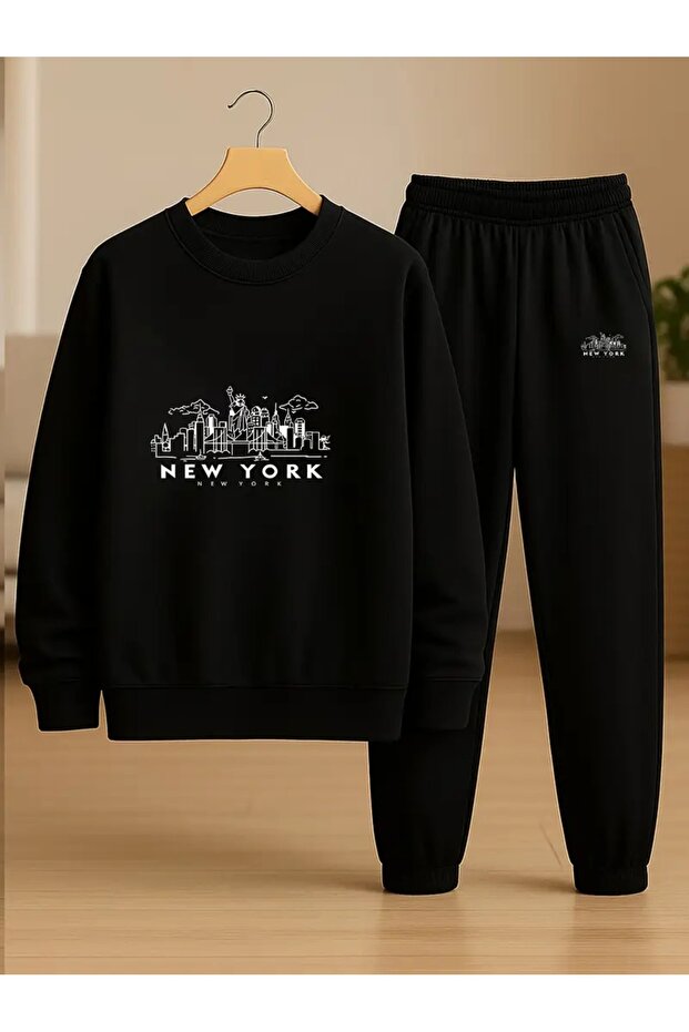Children's Printed Crew Neck Sweatshirt and Sweatpants Set 3 Thread Raster for Autumn/Winter