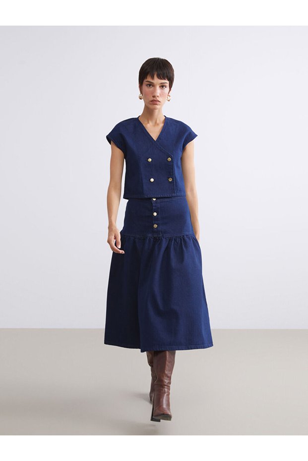 Quality Pieces from Çelebi Store Regular Fit Pleated Jean Skirt