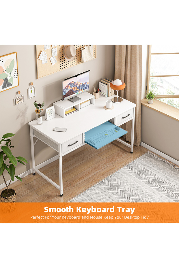 Study desk with drawers, desk, computer desk with keyboard tray - 1