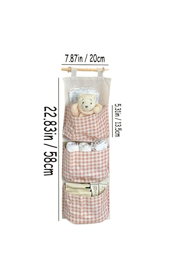 pink Pink Storage Bag Rack Canvas Wall Mounted Bedroom Storage Bag Multifunctional for Books, Jewelr