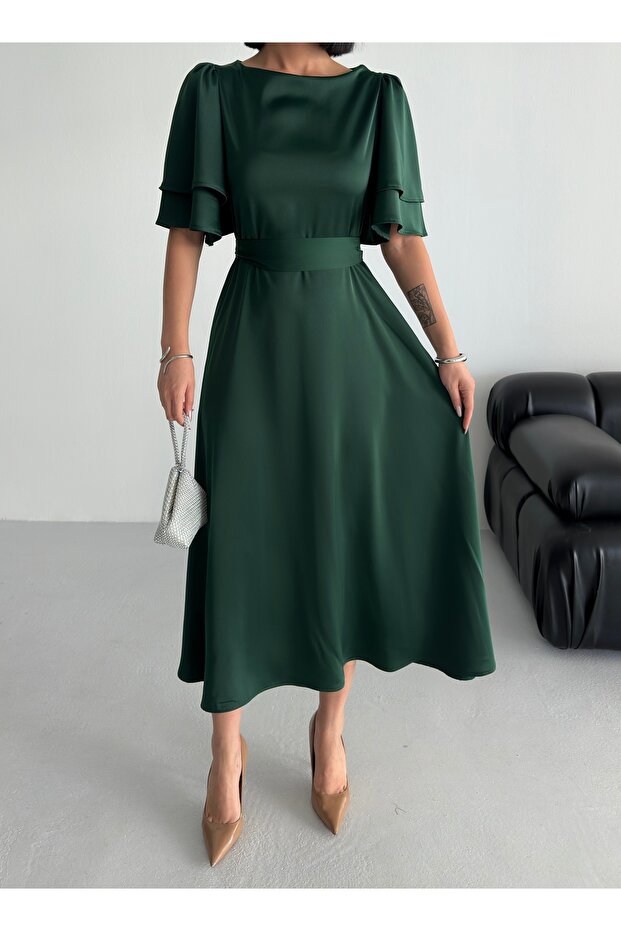 Lisa Women's Satin Evening Dress Emerald