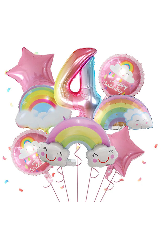 as the picture 4 8pcs Rainbow Smile Cloud Balloon 30 inch Gradient Number Foil Balloons 1-9 Year Old