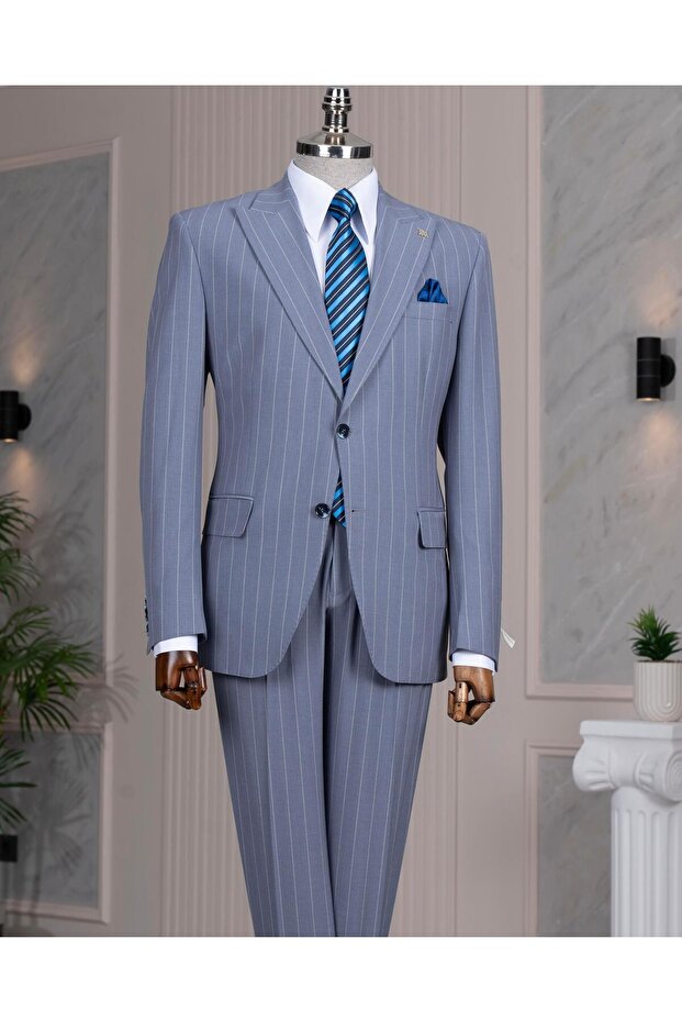 Italian Style Slim Fit Peak Lapel Jacket Pants Suit Indigot14257