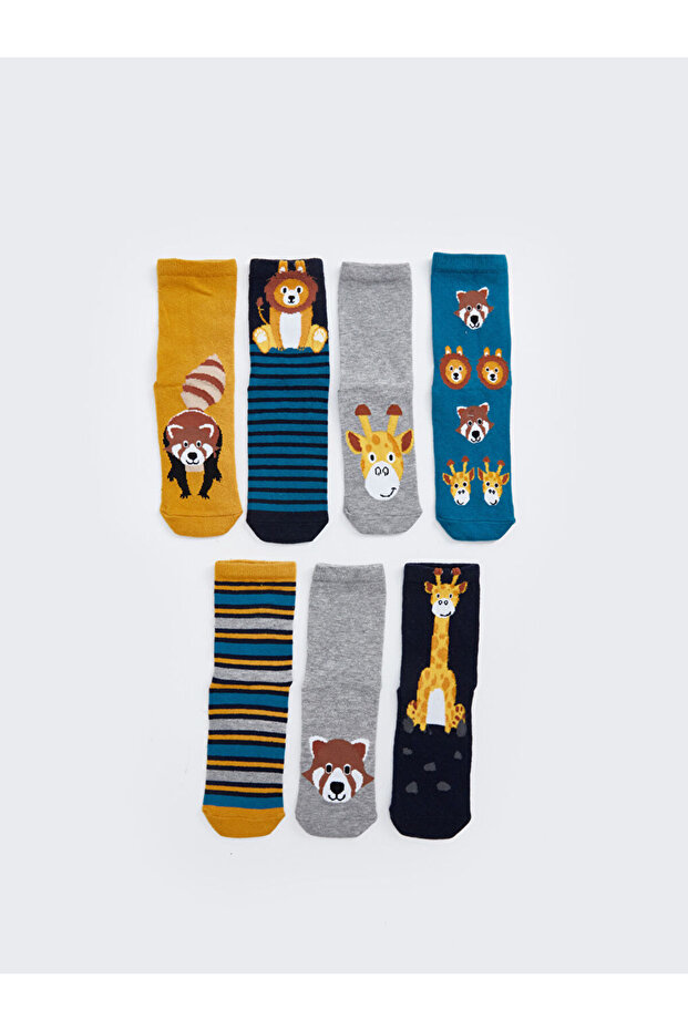 Create Your Style with Uzg Store |   Patterned Boys' Sock Socks, Pack of 7 - 1