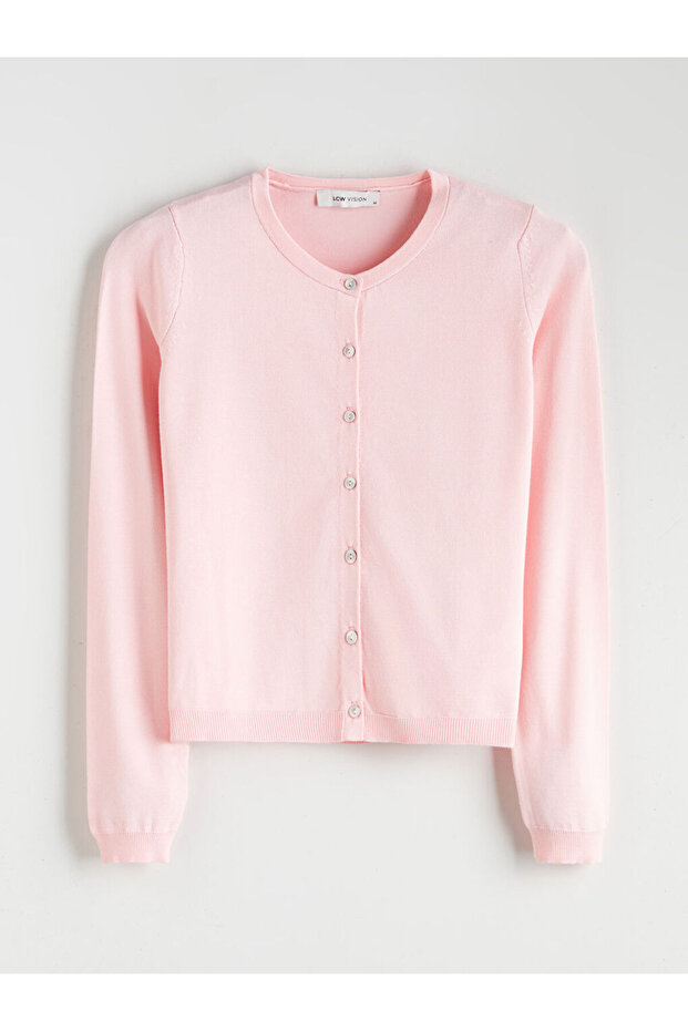 Pembe Bisiklet Yaka Kadın Triko Hırka - 1