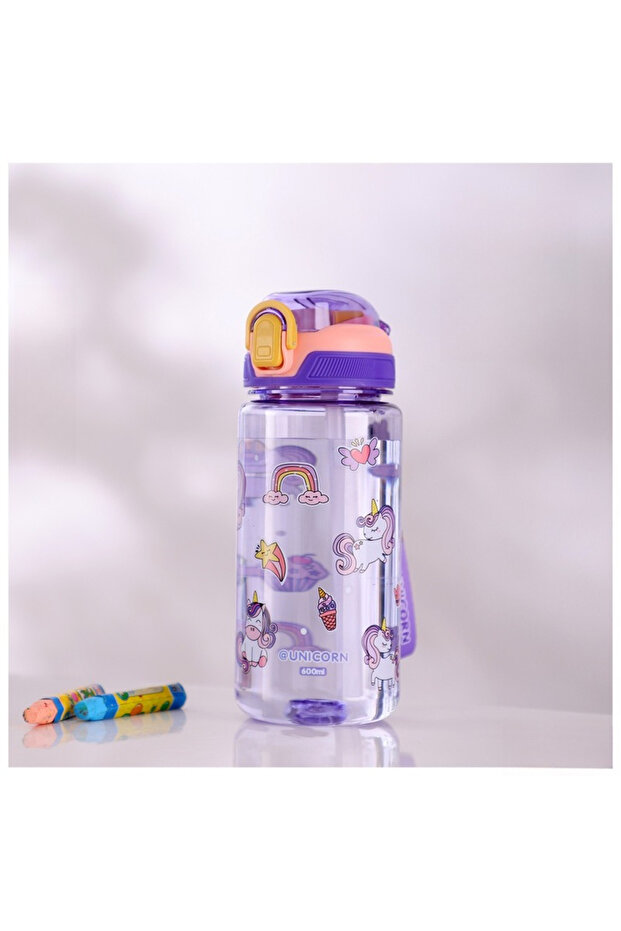 One Size Purple 600ml 600ml/20oz Children's Water Cup Silicone Spout Tritan Material Leak-proof Pla
