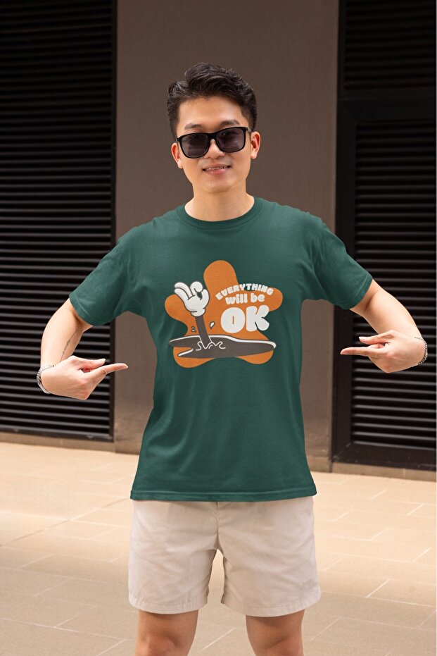 Men's I'M Okay Transfer Printed Round Neck Short Sleeve T-Shirt