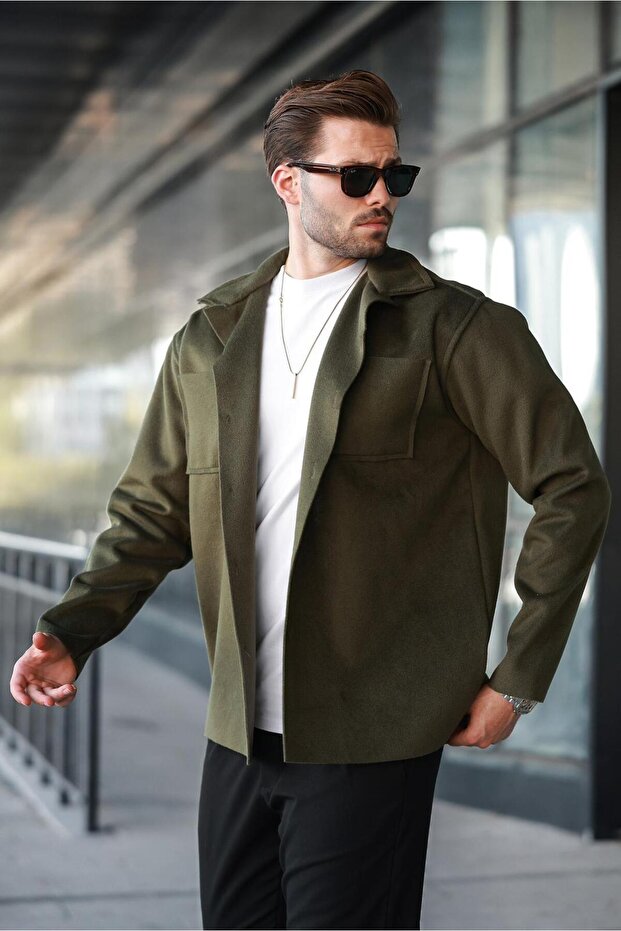 Haki Cepli Basic Erkek Polar Gömlek E6764 - 1