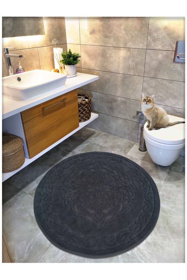 Cotton Woven Water Absorbent Bath Mat, Bathroom Rug Royal 120 X 120 cm Anthracite