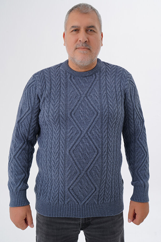 Trist Star Plus Size Men's Baklava Patterned Hair Braided Cycling Collar Wool Sweater Trist-2121