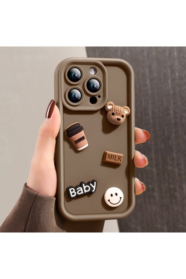 Protective Case, Flippy, for Apple iPhone 14 Pro, 3D Bear Pattern, Shockproof, Brown - 2