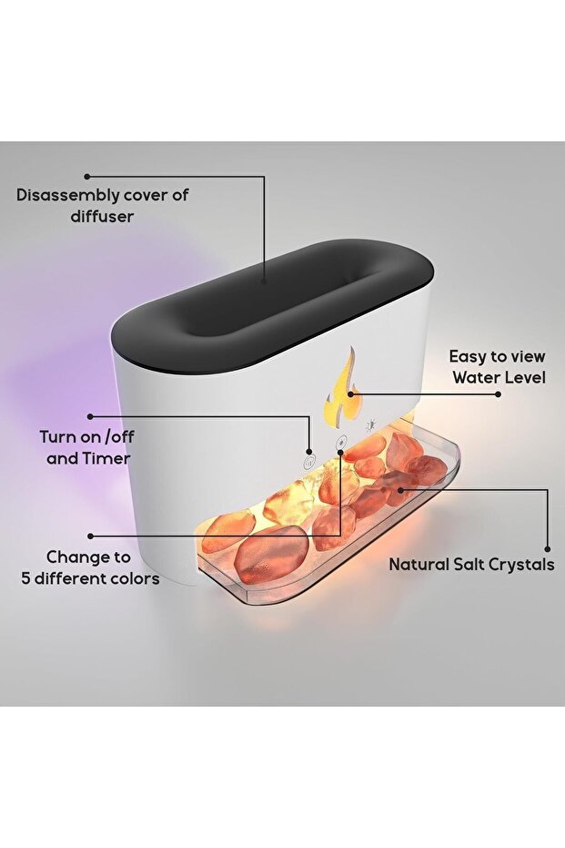 Dinx Flame Diffuser, DX2510 Humidifier with Himalayan Salt, 250ml Electric Flame Aroma Diffuser - 3
