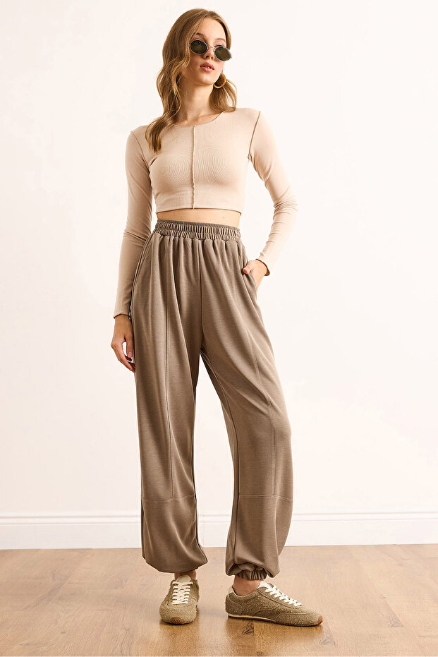 Women's Mink Pike Modal Stitching Detailed Jogger Sweatpants Eşf-00000083