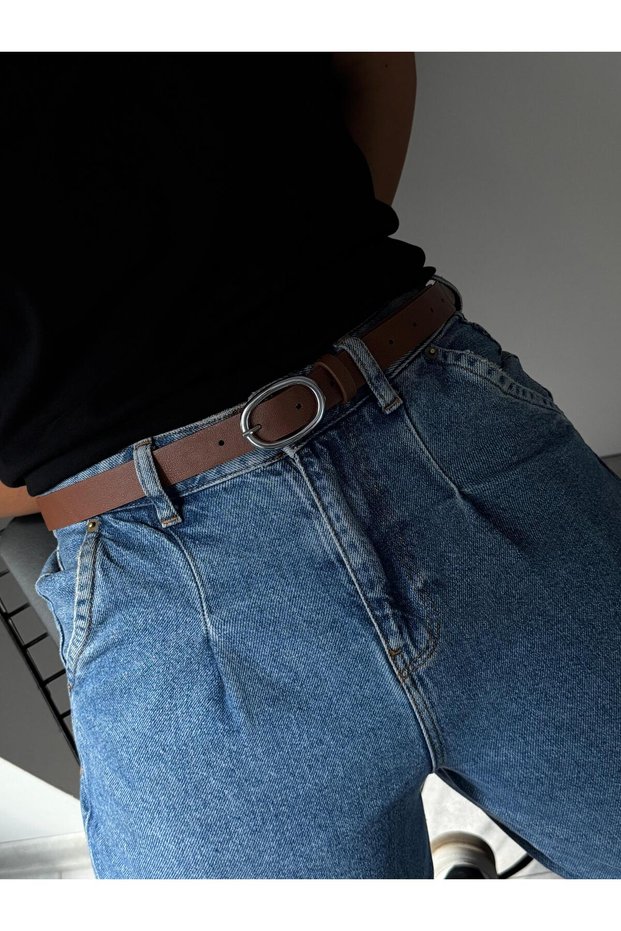 Belt with Oval Silver Buckle
