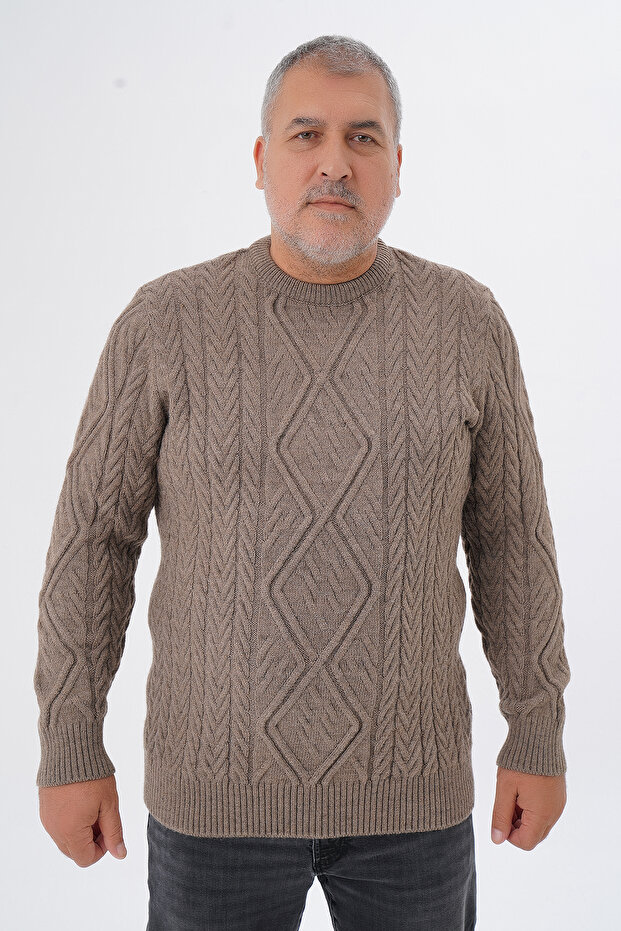 Trist Star Plus Size Men's Baklava Patterned Hair Braided Cycling Collar Wool Sweater Trist-2121