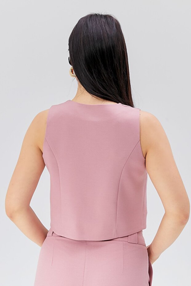 Pink Regular Lined Buttoned Shoulder Vest - 5