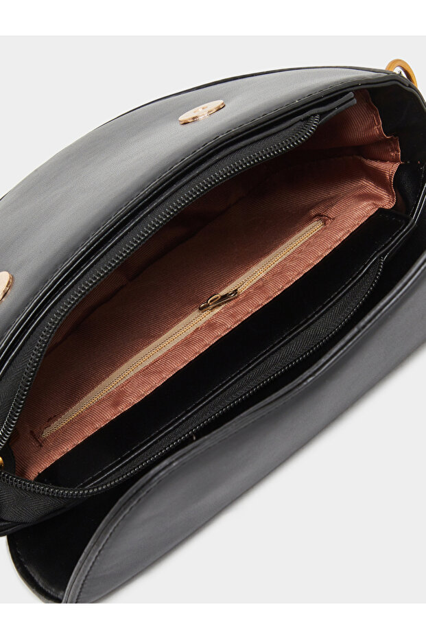 Solid Half Moon Saddle Bag with Flap Front - 5