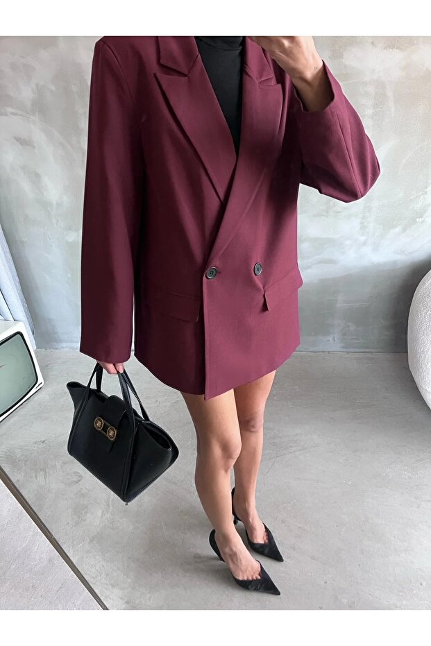 Çift Düğmeli Oversize Blazer Ceket - 2
