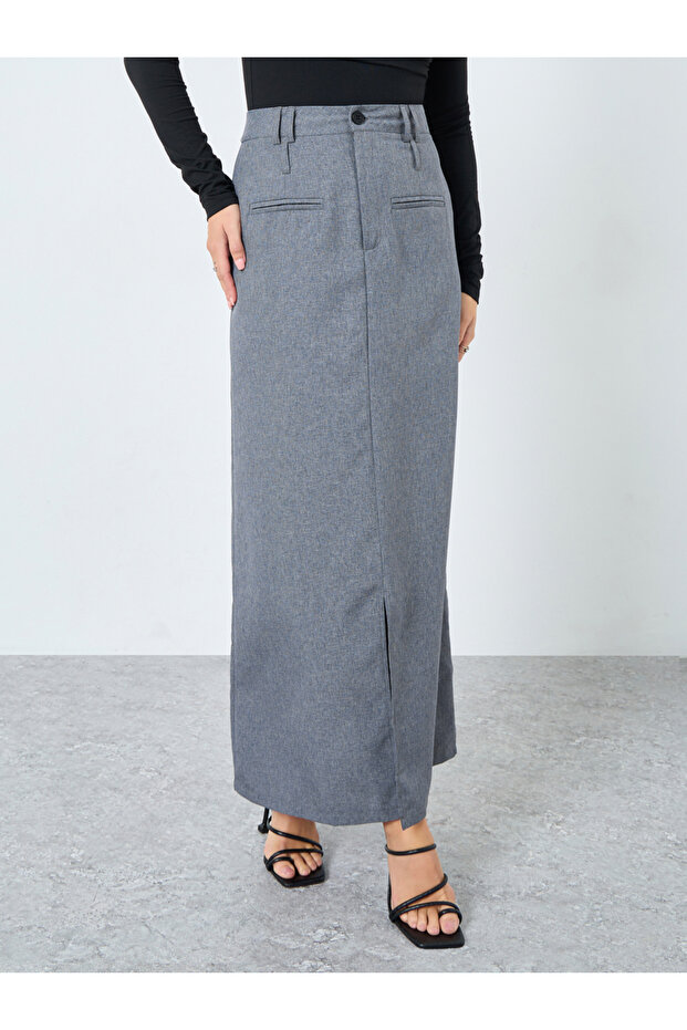 تنورة ماكسي سادة مع شق أمامي وجيوب - 2