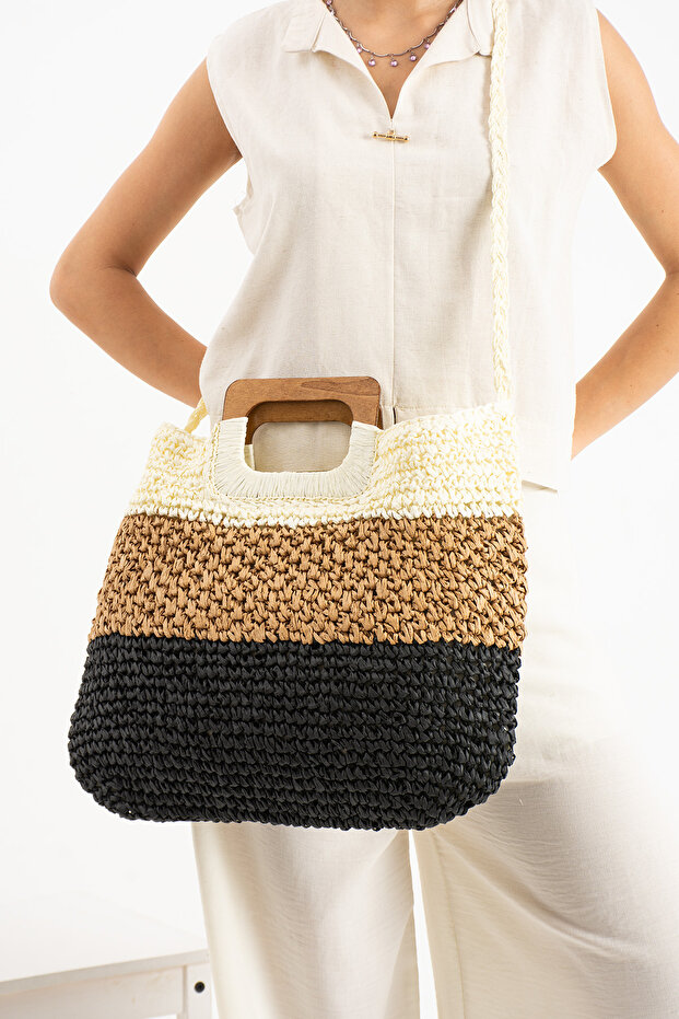 Dune Tahta Saplı Hasır Çanta PEMBE 35001 - 7