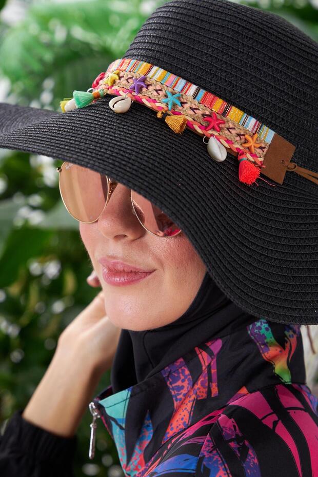 RENKLİ ŞERİT AKSESUARLI ŞAPKA - 3