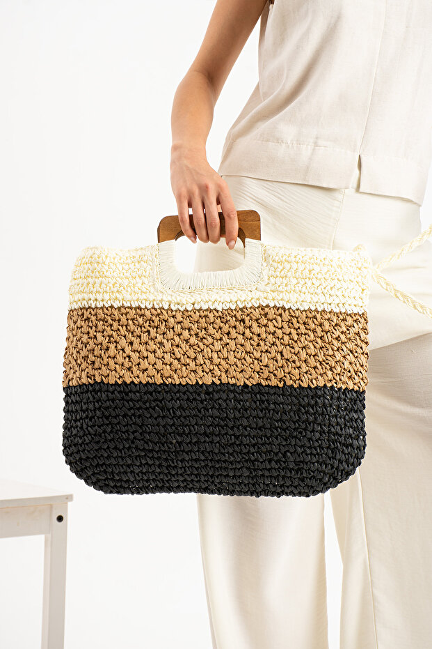 Dune Tahta Saplı Hasır Çanta PEMBE 35001 - 5