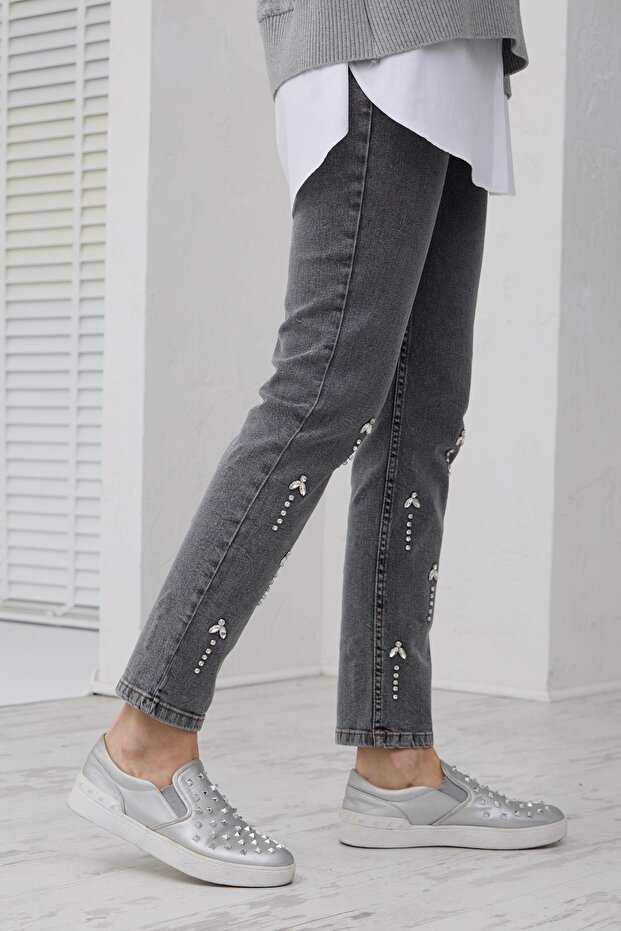 MOODBASİC TAŞ DETAYLI KOT PANTOLON - 4