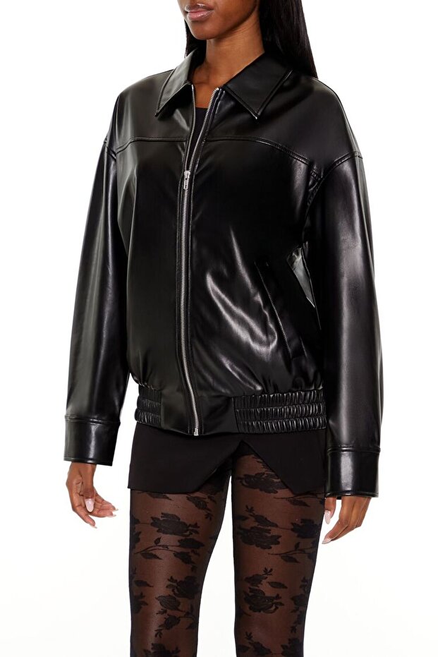Suni Deri Bomber Ceket - 4