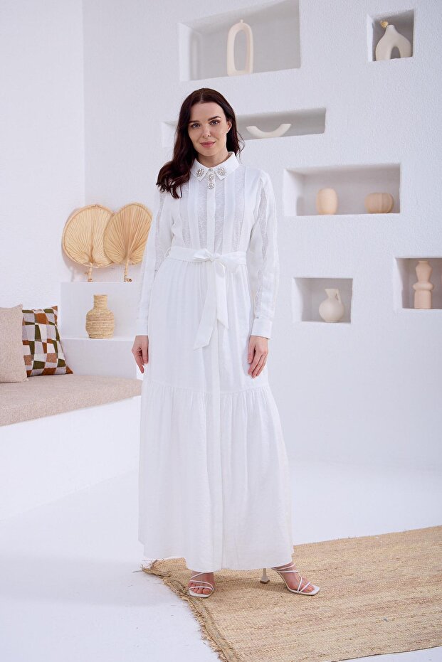 FRANSIZ DANTELLİ İPEK CUPRA ELBİSE - 4