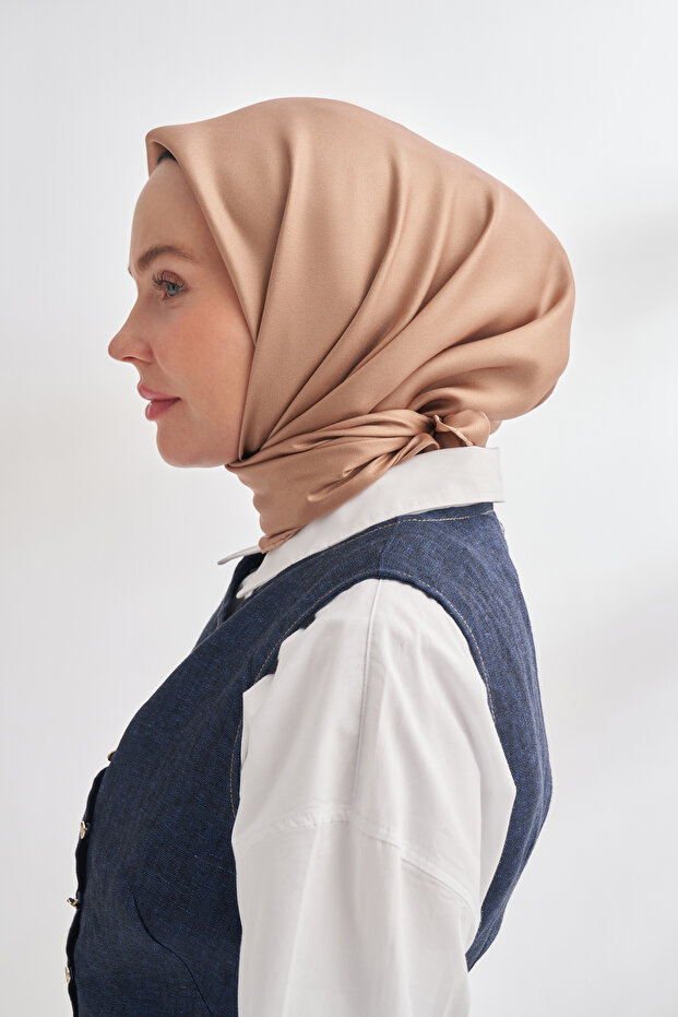 PREMIUM TWILL İPEK EŞARP - KAMEL - 2