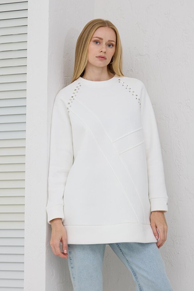 TAŞ DETAYLI PARÇALI SWEATSHIRT - 7