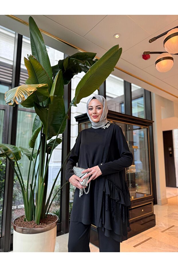 DANTELLİ ŞİFON FIRFIRLI KREP TAKIM - 5