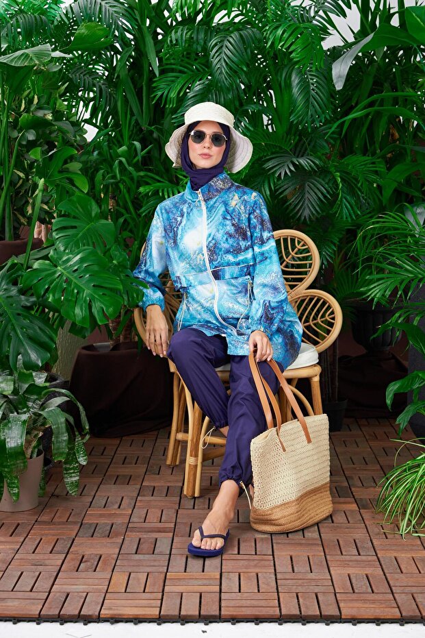 Gold marble patterned hijab swimwear - 5