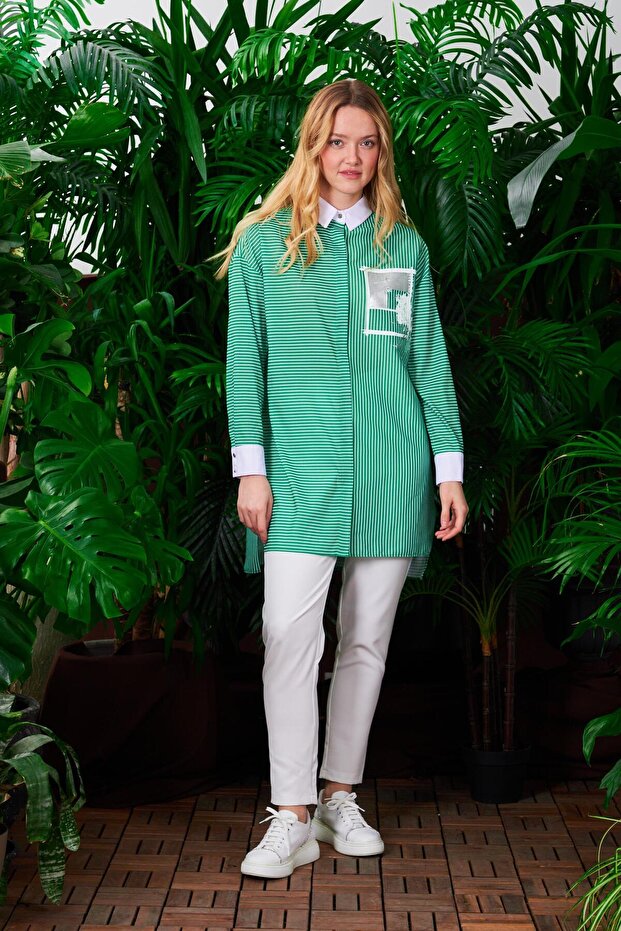 ÇİZGİ DESENLİ KREP TUNİK - 3