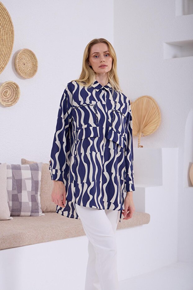 Stone Embroidered Tencel Shirt